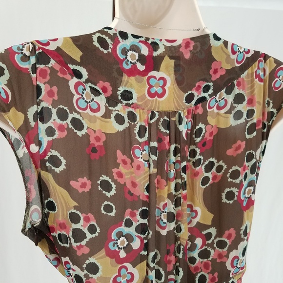 Jigsaw dress silk floral brown tan 8 - Picture 3 of 7